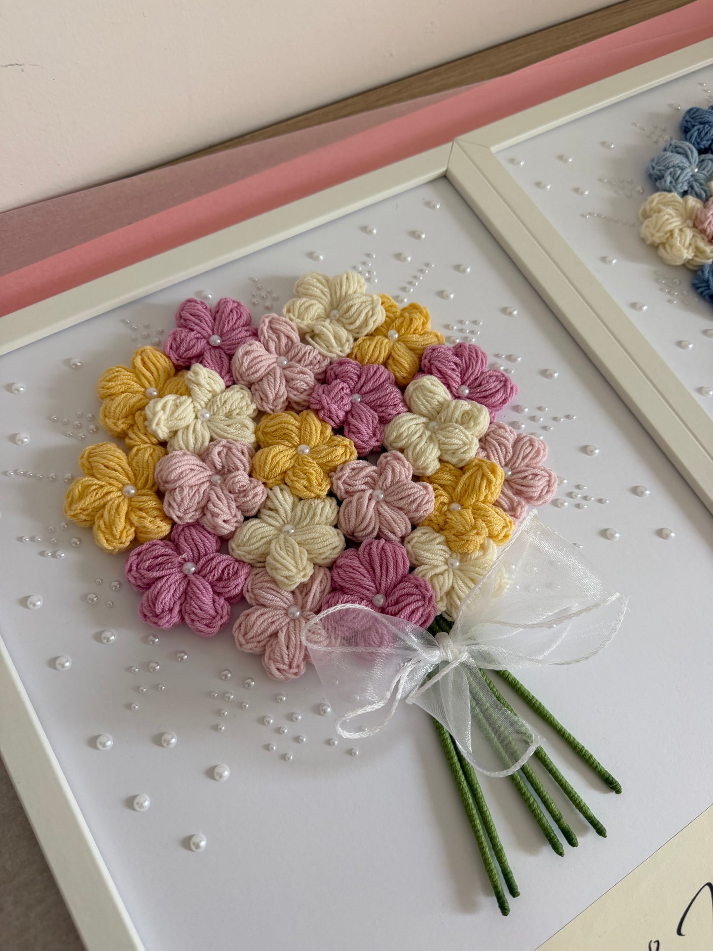 Personalizowany obraz ślubny z szydełkowym bukietem 💐